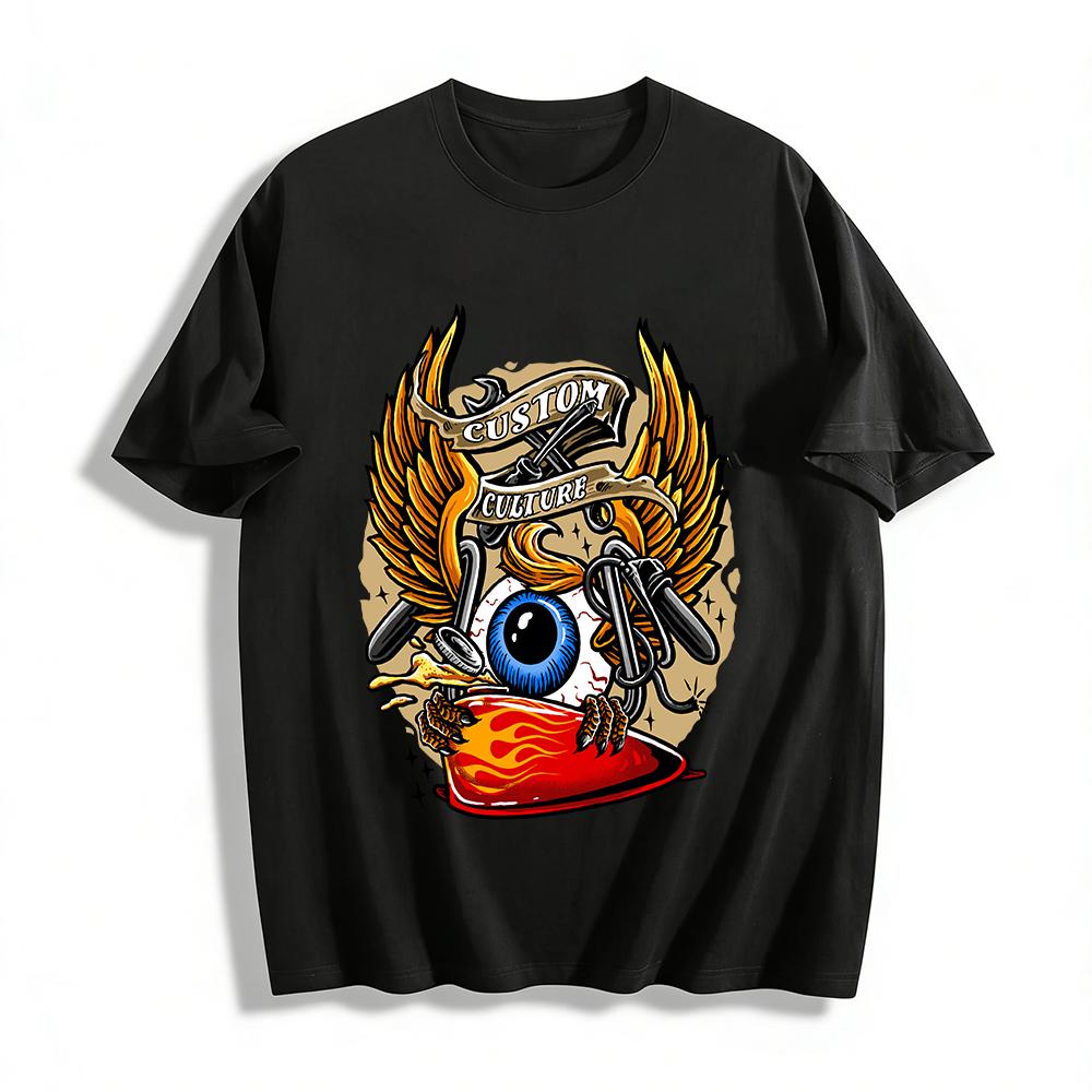 

Custom Culture Winged Eye Graphic Tee For Car Enthusiasts Pure cotton T-shirt 6XL