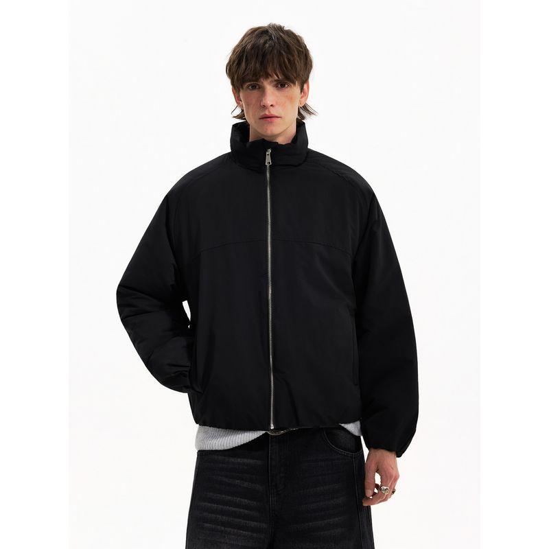 Blaexit Minimalist Style Cleanfit Stand-Up Collar Down Cotton Jacket Men's Winter Thickened Coat Black Puffer Jacket