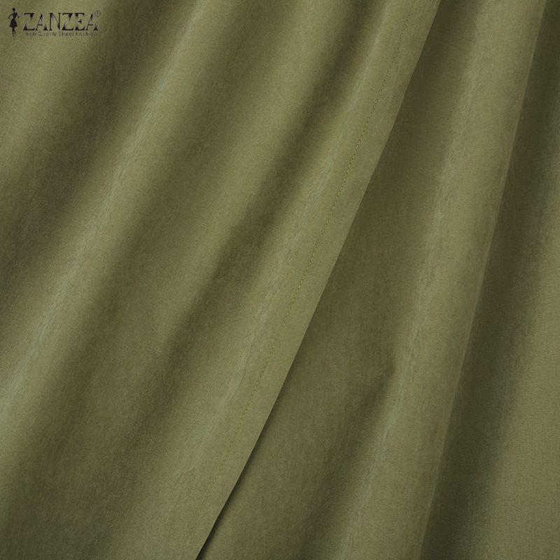 ZANZEA Women Casual Elastic Waist Loose Ruffled Lace Hem Wide Leg Pants Long Trousers