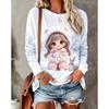 Damen Langarm T-Shirt Weihnachten Cartoon Mädchen Katze Geschenk Schnee Print Rundhals Locker Lässig Feiertagsbluse Oberteile