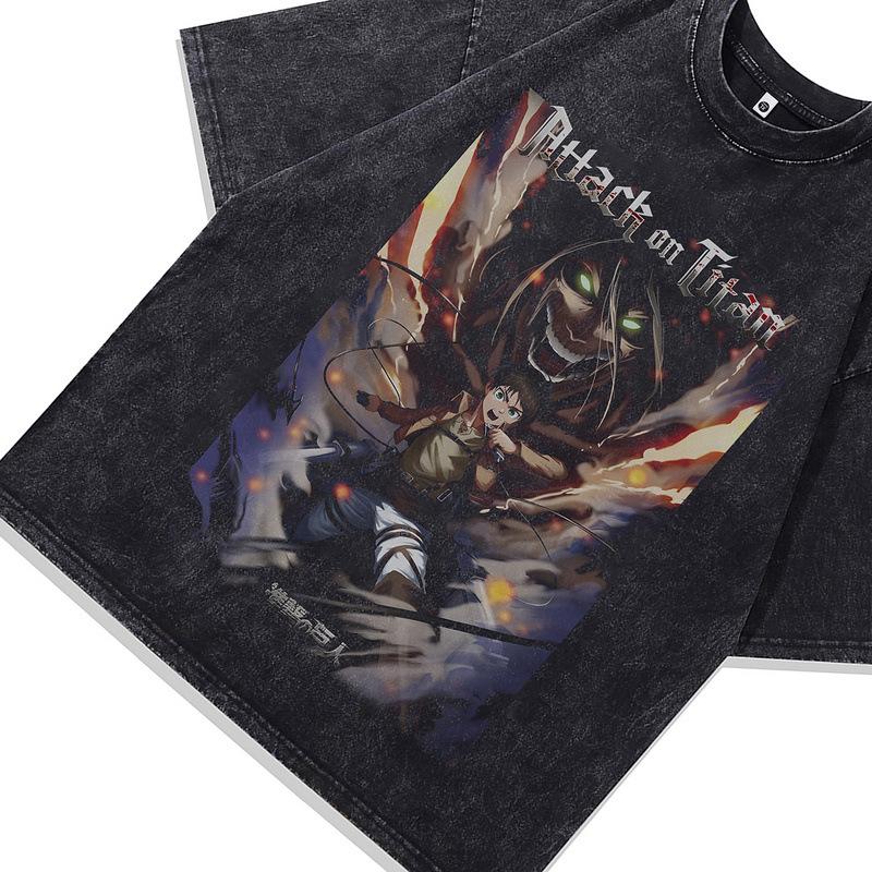 American Street Retro Cartoon Direct Injection Printing Men'S Clothing Top Washed Loose Cotton Short-Sleeved T-Shirt For Men And Women