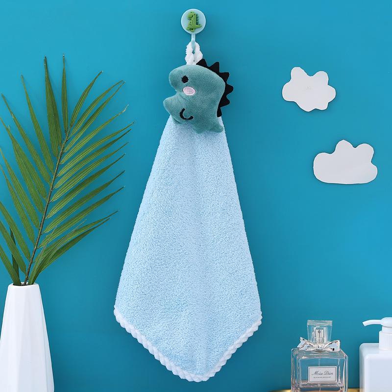 Big Goose Cute Coral Fleece Hanging Hand Towel for Kitchen & Bathroom