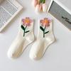 Women Socks Korean Japanese Style Cartoon Green Flower Harajuku Cute Kawaii Mid Tube Socks Breathable Casual Short  Cotton Socks