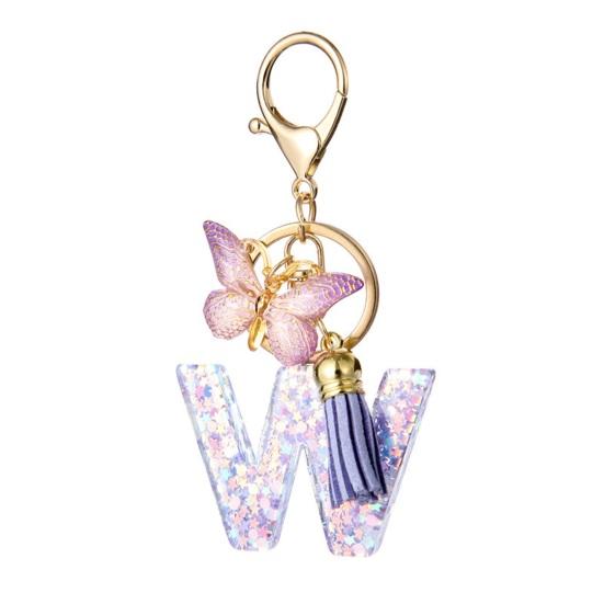 Purple Series Keychain Pendant Sequins Star Initial Letter Key Chain