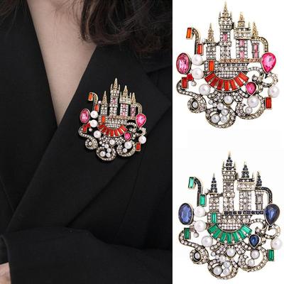 Zirkon Kale Broş Vintage Romantik Kadın Moda Mizaç Alaşım Sahte İnci Broş Parti Ziyafet Pin Hediyeler