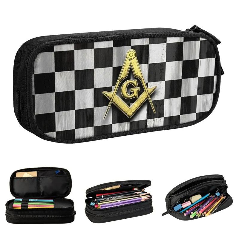 Freemason Mason Checkers Checkerboard Pencil Cases Lovely Pen Holder Bag Student Big Capacity School Supplies Zipper Pencilcases