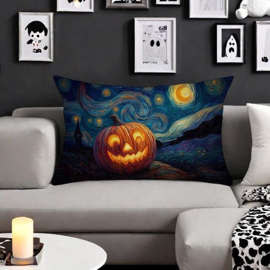 Yousheng Halloween Putetrekk Gresskar under Stjernenatt Putetrekk Kunstnerisk Putetrekk for Soverom Stue Gjesterom Sofa Dekor