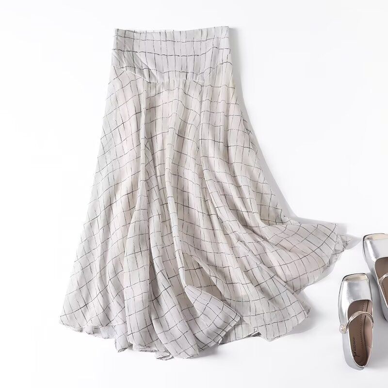 MD Women Clothes Art Department Design Sense Summer Irregular Skirt Drape Plaid Skirt 05206865251