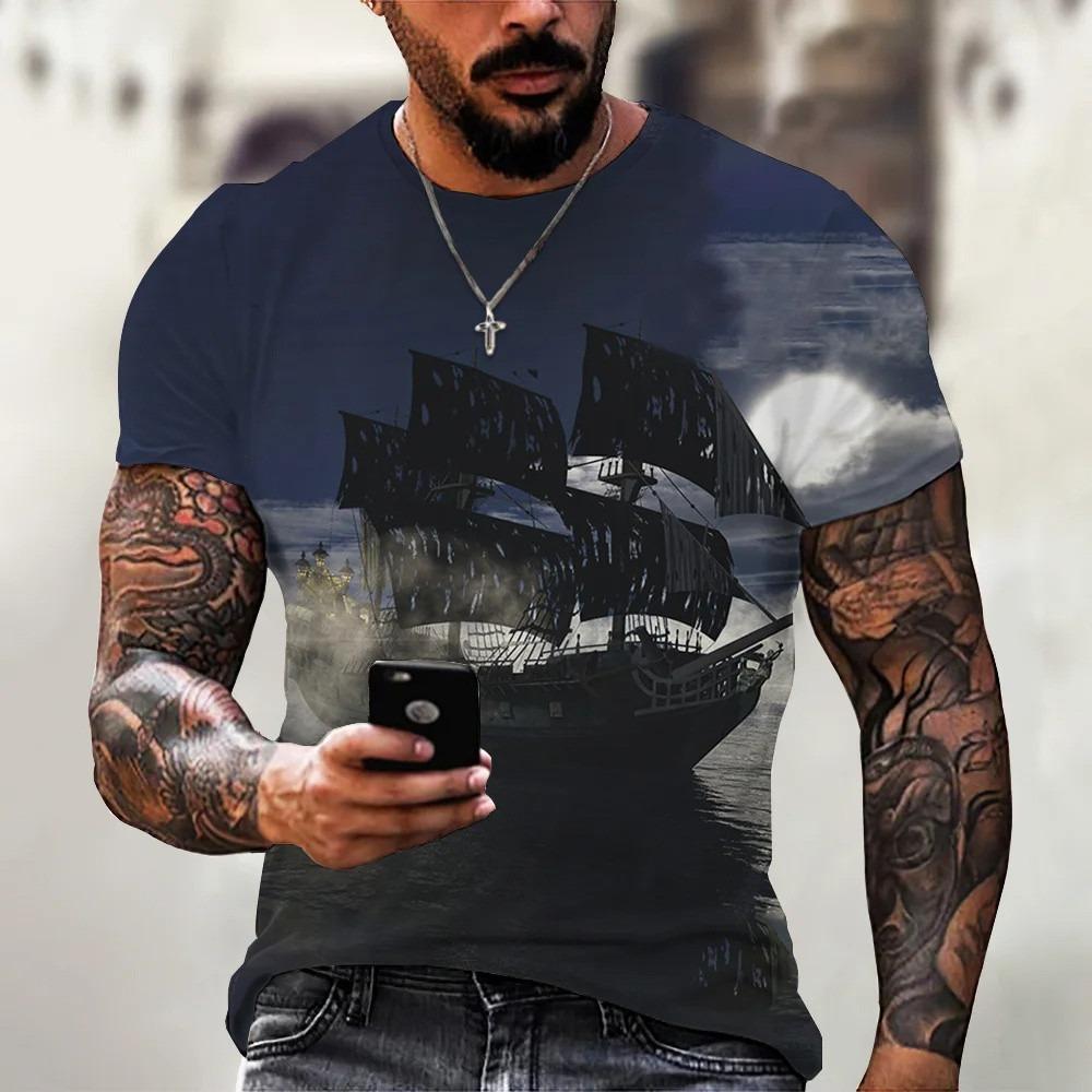 Sailing Style, Men's T-shirt, Short Sleeved Shirt, Men's Clothing, T-shirt, Pattern, Shirt