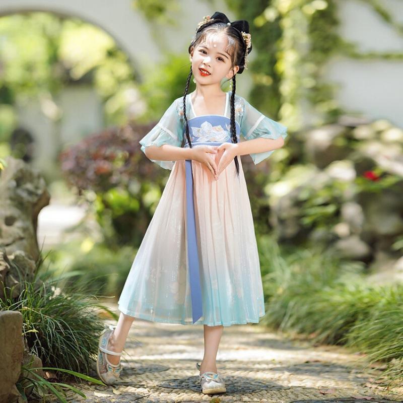 

Ханфу девушка в китайском стиле тканевое летнее платье античный костюм Тан костюм супер феи платье маленькая девочка юбка русалки принцессы нижнее белье XXL