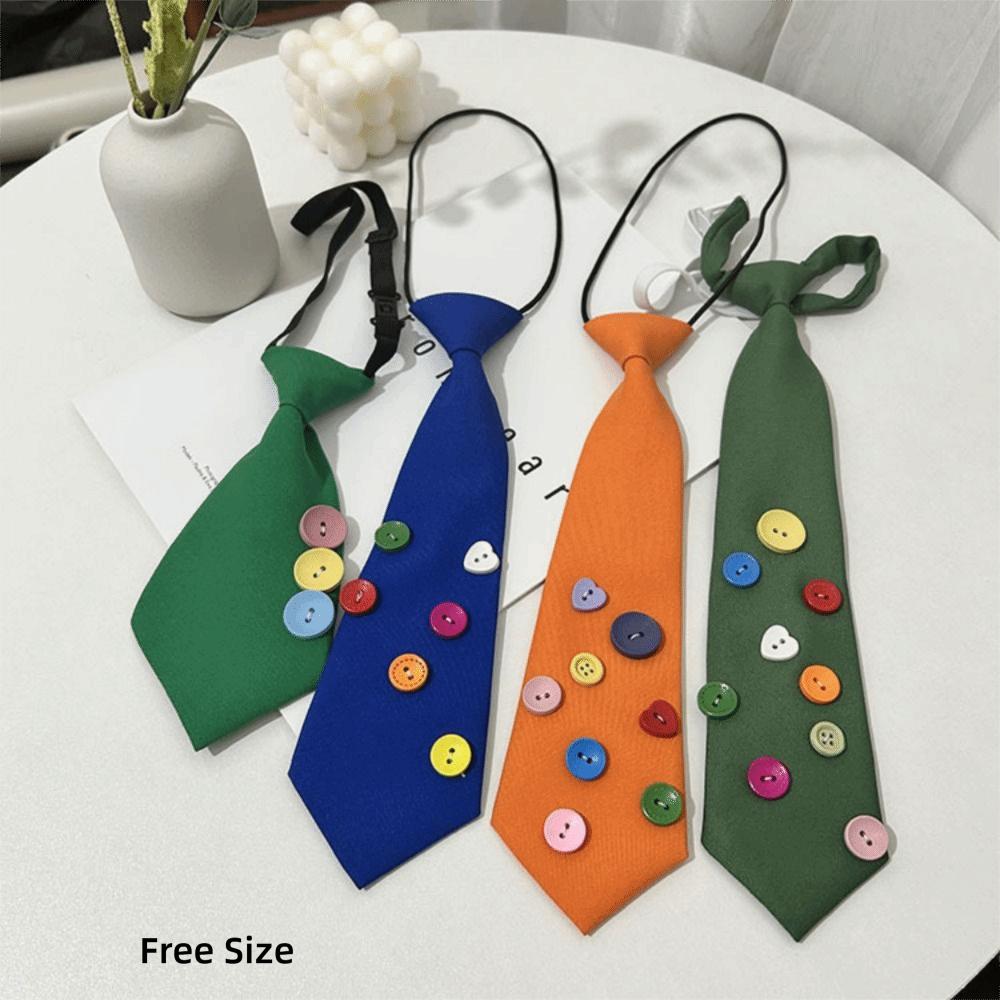 Multicolor Lazy Neckties Colorful Buttons Rubber Band Tie Creative Shirt Tie  School Uniform