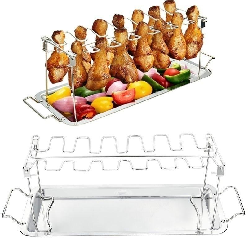Stainless Steel Chicken Barbecue Grill Portable Barbecue Roasted Chicken Tray Household Non Stick Barbecue Grill BBQ Drying Rack