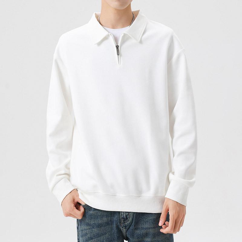 American Half Zipper Solid Color Sweatshirt for Men Autumn New Trendy Brand Large Size Men's Lapel Loose Casual Tops