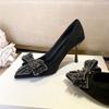 Bow banquet temperament pointed single shoes 2025 new fashion versatile small fragrance sexy high heels women's stiletto