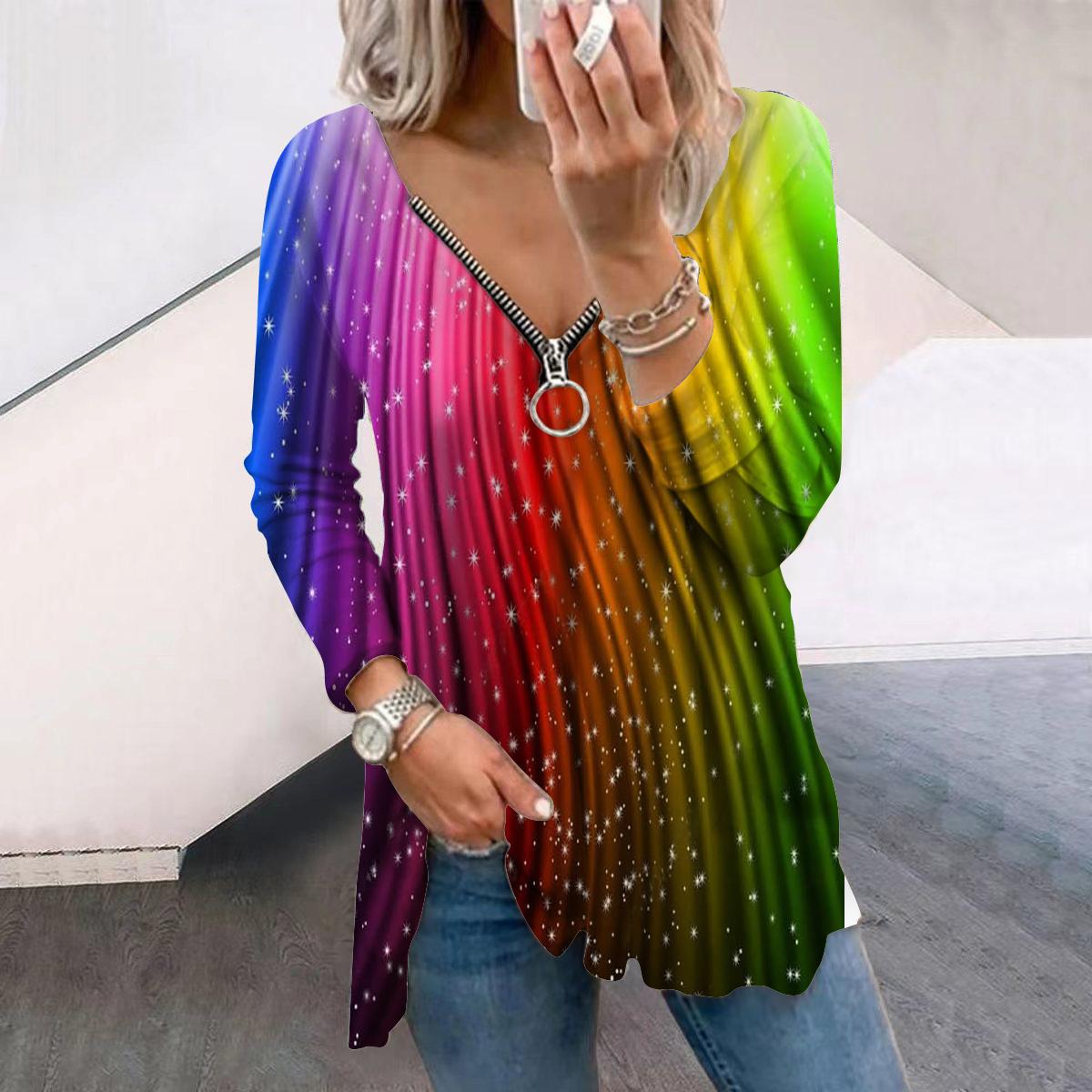 

Женские осенние футболки с длинным рукавом и градиентными линиями Dopamine, свободные футболки больших размеров с V-образным вырезом, удобные блузки XS розовый