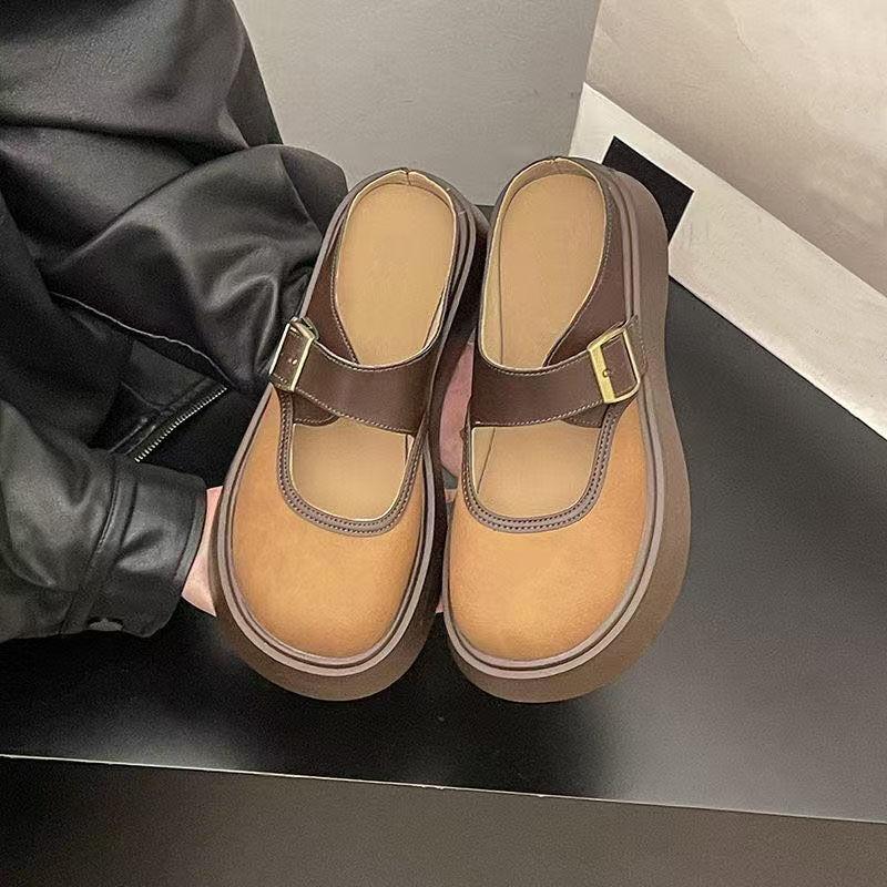 Japanese retro versatile heightening round head baotou drag 2025 winter new dopamine platform Mary Jane single shoes women