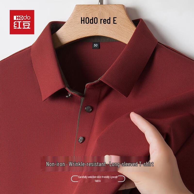 Hongdou Men's Anti-Wrinkle Long-Sleeve Polo T-Shirt