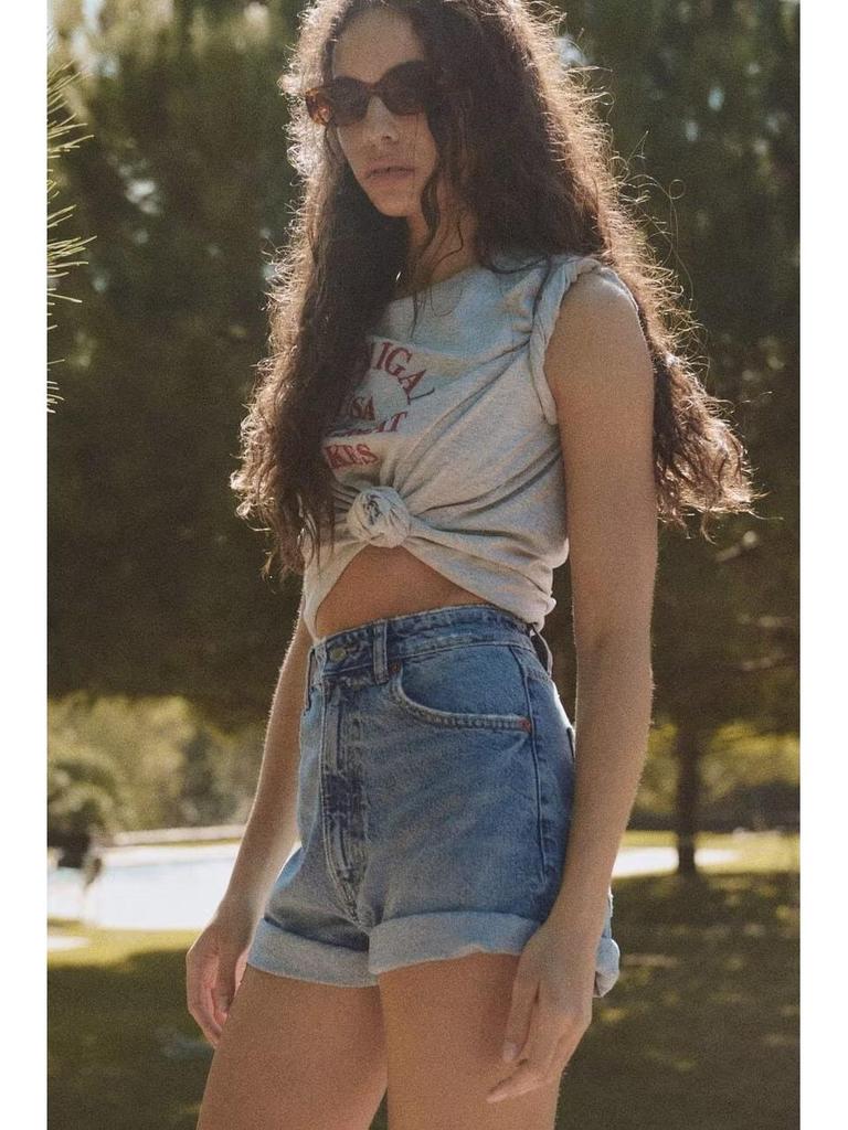 High-Waisted French Style Rolled Hem Denim Shorts
