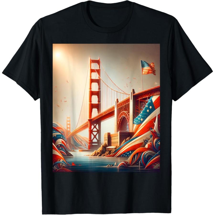 Golden Gate Bridge Patriotic Theme Women Men T-Shirt XXXXXL чёрный