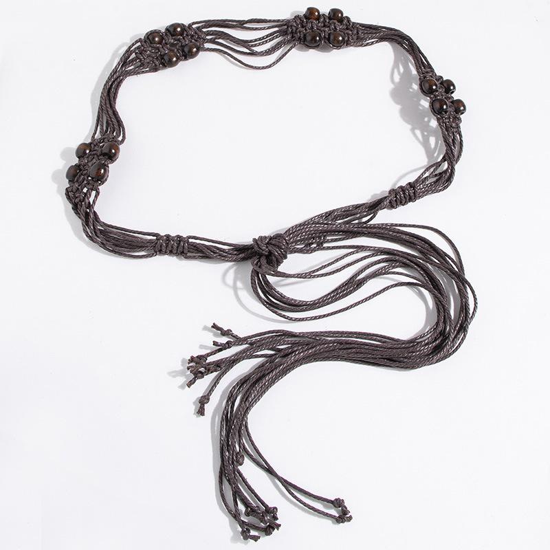 

Женский плетеный вручную вощеный шнур деревянные бусины имитация ракушки этнический стиль пояс бохо натуральный отпускной пояс