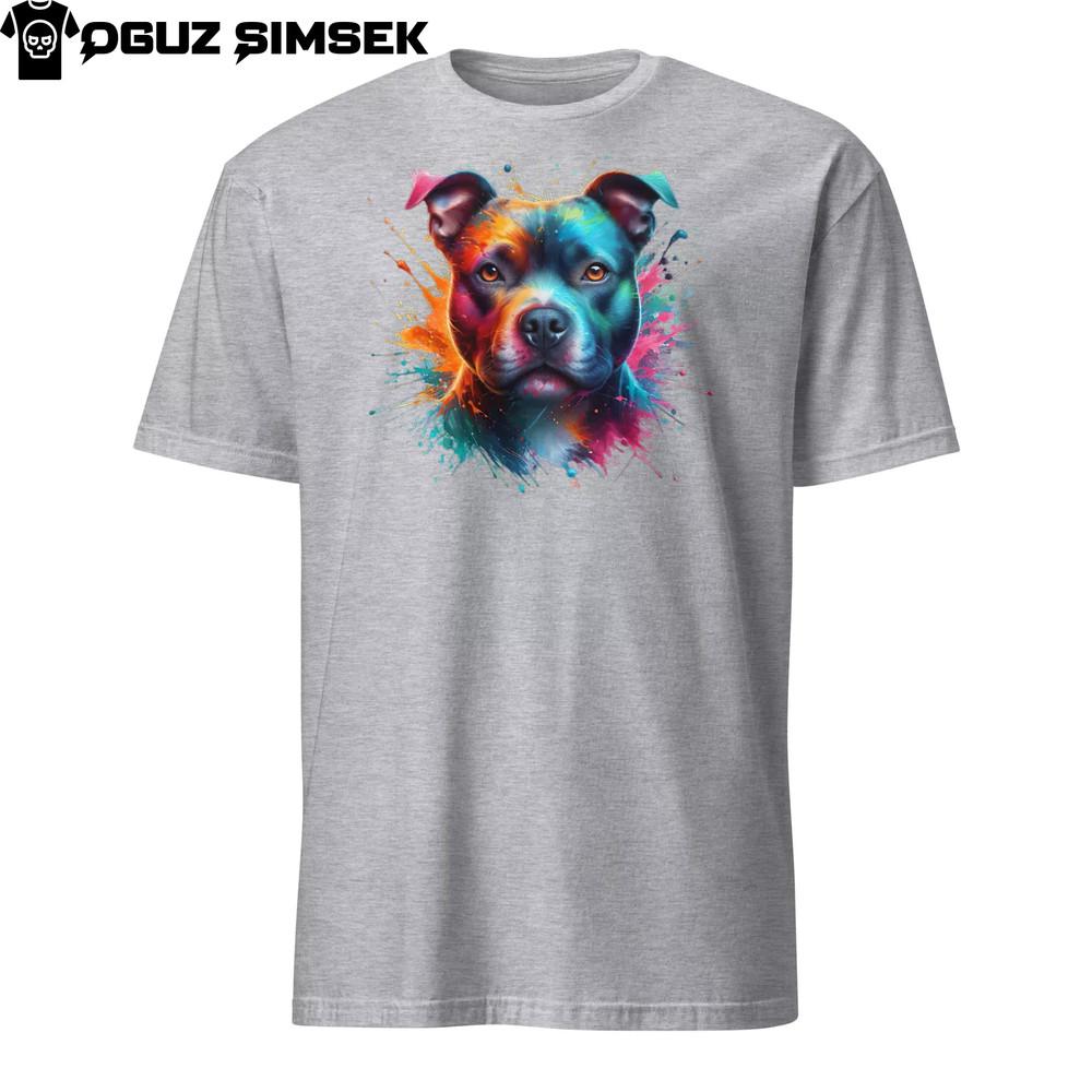 

Vibrant Staffordshire Bull Terrier Unisex T-Shirt: Colorful Dog Art Tee L