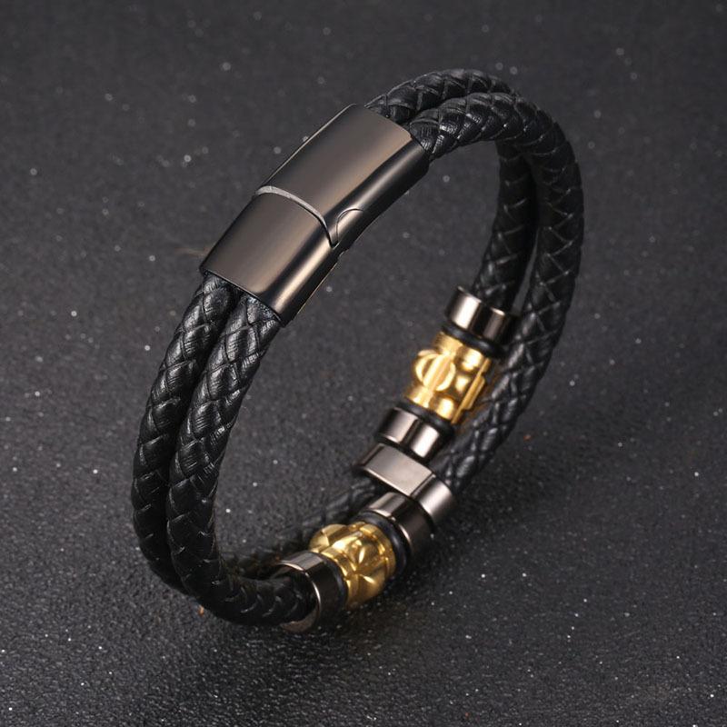 Nytt personlig vevd lærtau Titan stålarmbånd retro armbånd