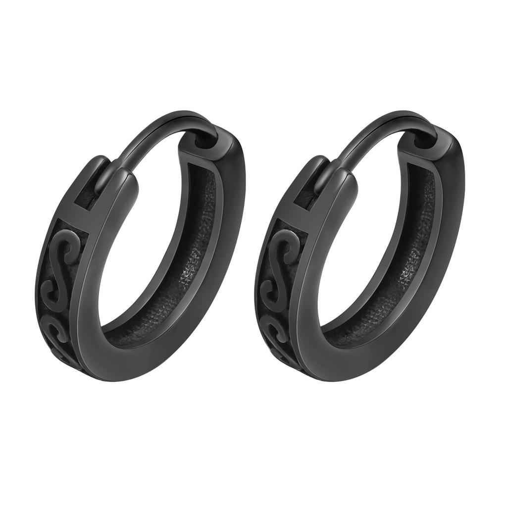 Men Hoop Earrings, New Gothic Black Infinity S Texture Huggies, Small Minimalist Stainless Steel Hoops Ear Gifts for Him Jewelry