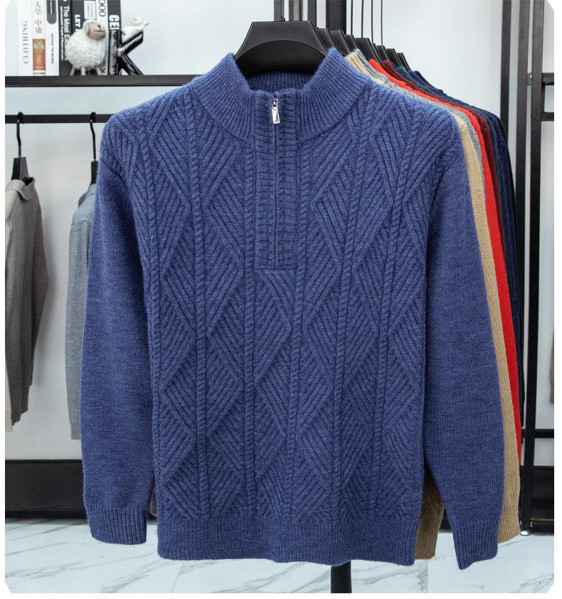 Men's Autumn/Winter Zipper Knit Sweater: Thick, Warm, Half-high Collar, Casual Style