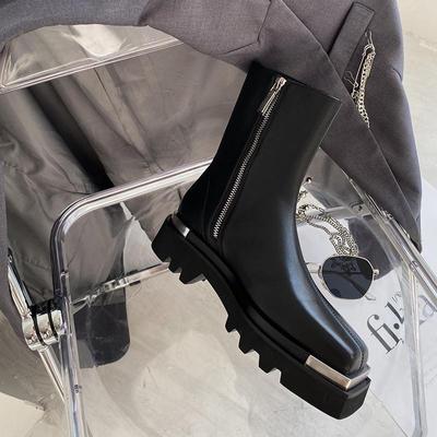 Stivaletti da Donna Primavera 2025 Stivali da Motociclista Scarpe con Plateau e Tacco Spesso Donna Slip-on Stivaletti Corti a Punta