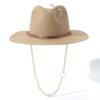 Letošní slaměný fedora klobouk s designem řetízku s kovovou mušlí, Evropský módní klobouk se širokou krempou pro plážovou dovolenou