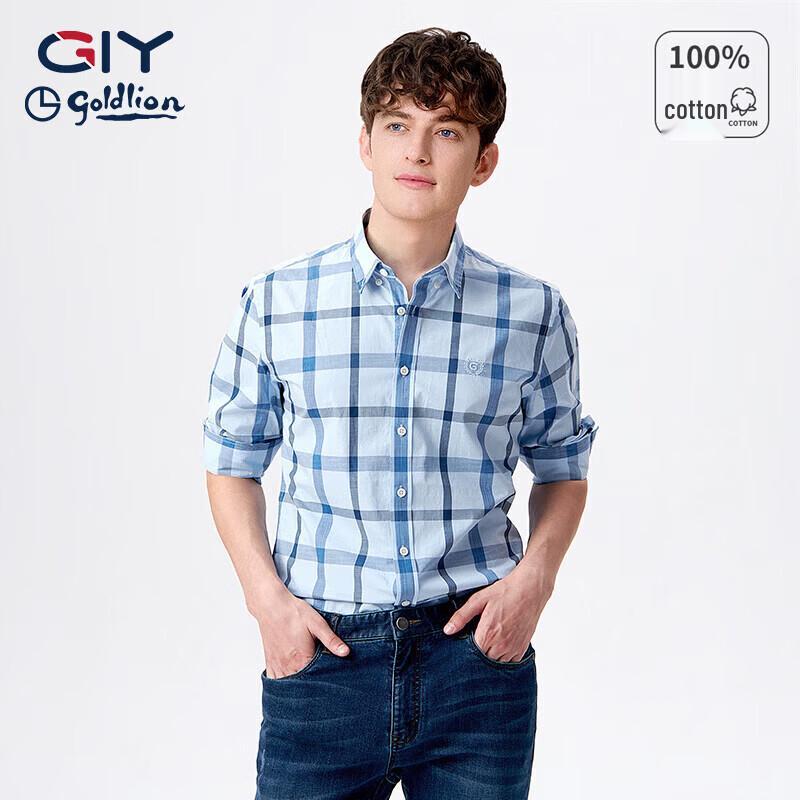 

Goldenlabel GY2026 Men s Plaid Long-Sleeve Polo Shirt XL