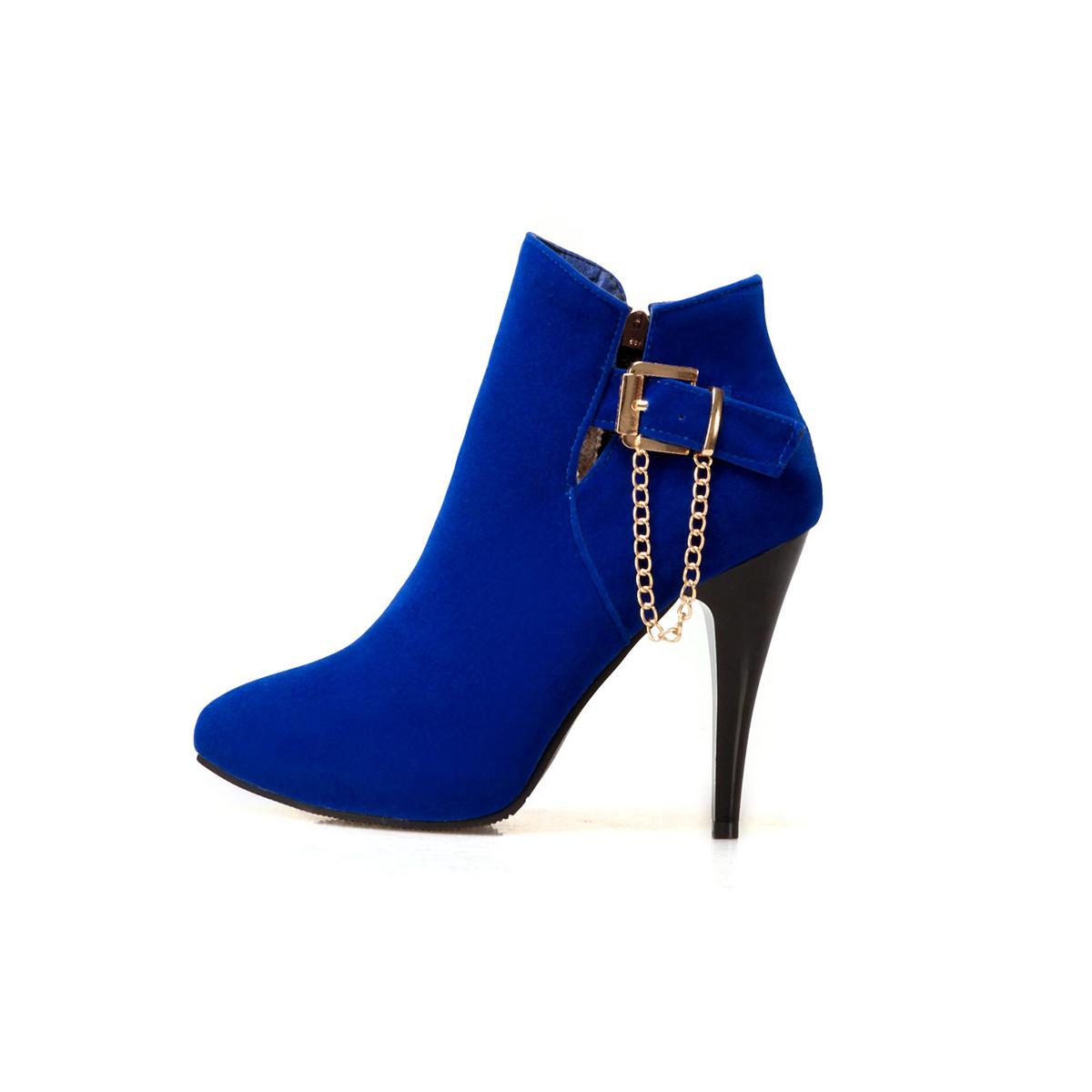 

B5/женские короткие сапоги на высоком каблуке, пикантные маленькие однотонные универсальные короткие сапоги на тонком каблуке с острым носком 36 синий