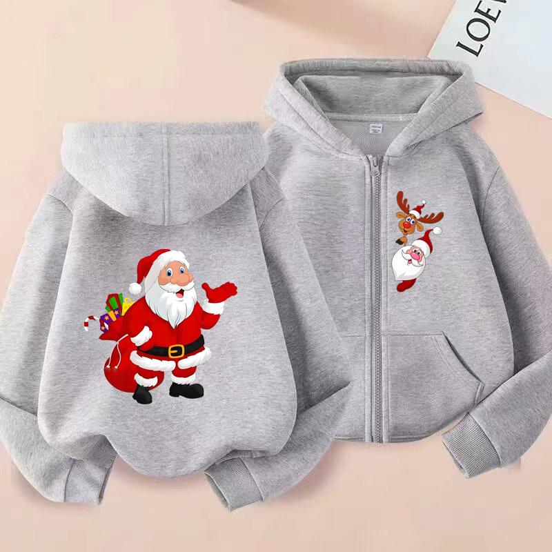 Christmas Gift Kids Printed Hooded Cardigan Fashion Boys and Girls' Shirt Spring and Autumn Casual Sports Shirt