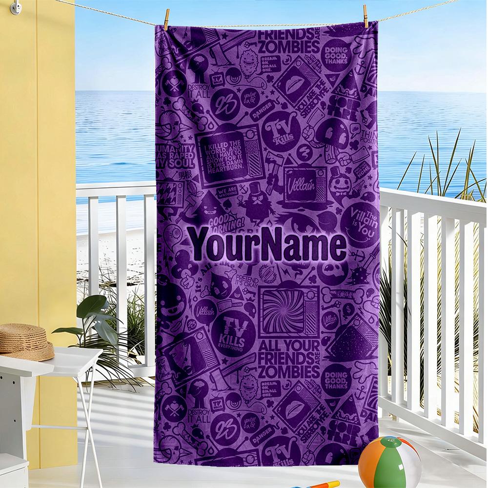Digital Circus Customizable Name Beach Towel Super Soft & Absorbent Ideal for Travel Outdoor Swim Pool Yoga Surf Camping Hiking Gym Gift Holiday