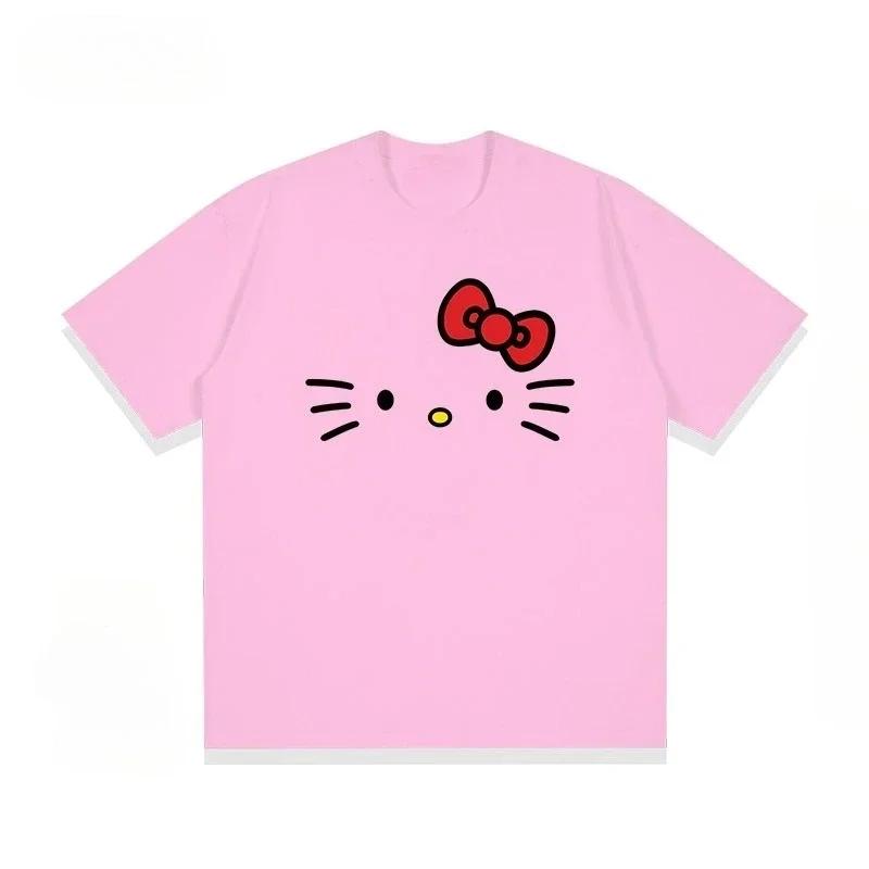Cotton Breathable Childrens Tshirt Fashion Trend Hello Kitty Cartoon Printed Casual Parent Child Wear Unisexs and Womens Top