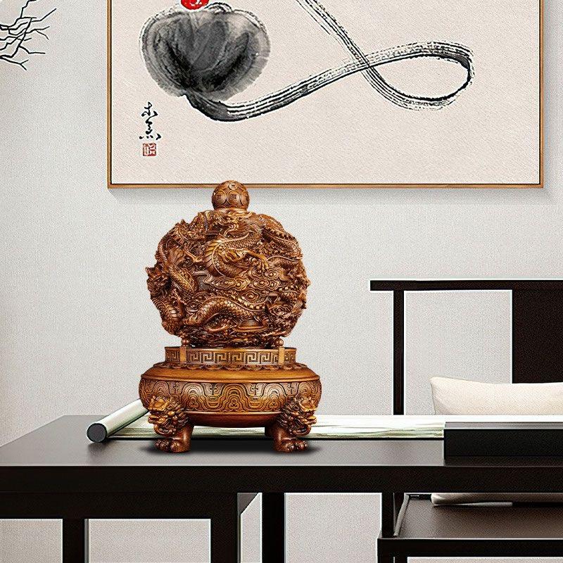 Rotating Carved Dragon Gathering Treasure Tripod Resin Decoration Home Table Figurines Ornaments Office Desktop Fengshui Crafts