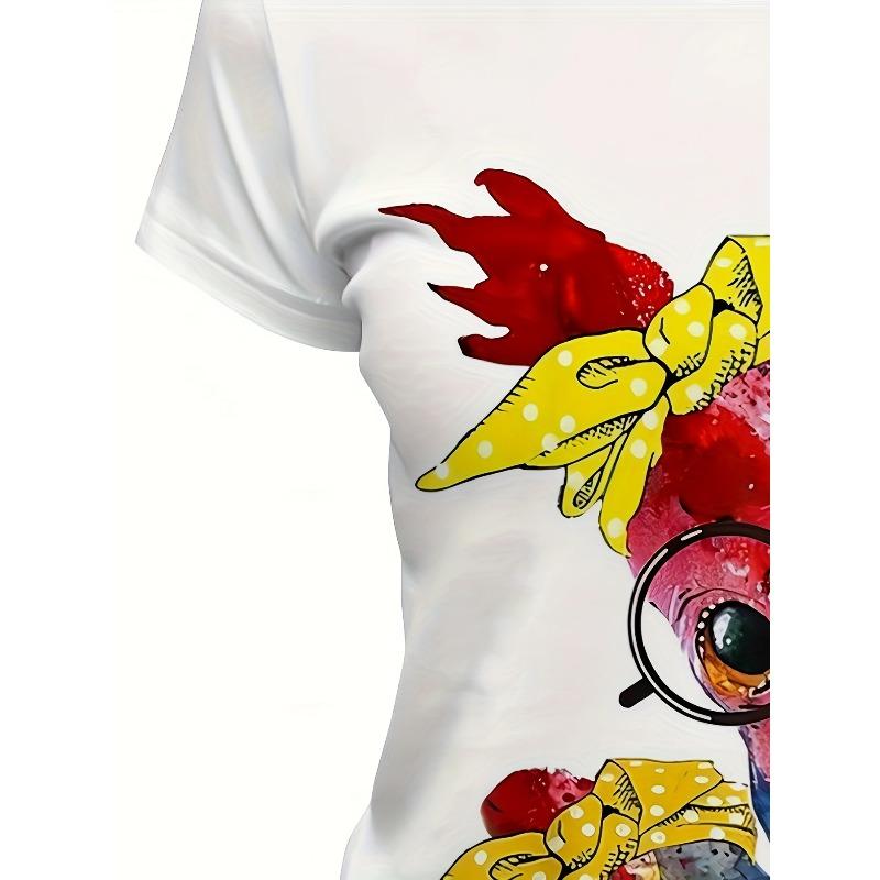 Womens Cartoon Chicken Graphic T Shirt Crew Neck Short Sleeve Soft Breathable Casual Active Workout Top