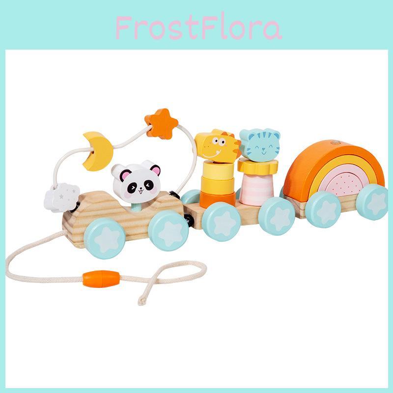 Wooden Animal Cat Panda Toy Train With Interlocking Carriages For Baby Development And Kids Play