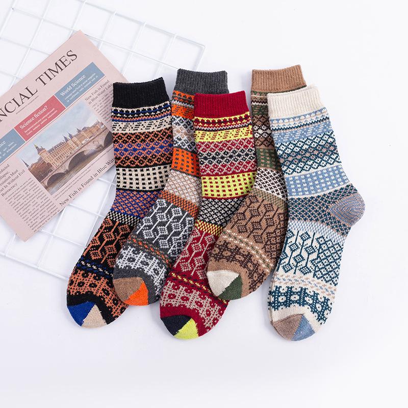 5 Pairs of Autumn and Winter Socks: Women's Mid-calf Socks with Thickened Thread and Warm Rabbit Wool Socks