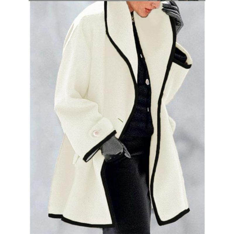 Cappotto da Donna Europeo e Americano Multicolore Girocollo Largo con Cappuccio in Lana - Moda Autunno/Inverno