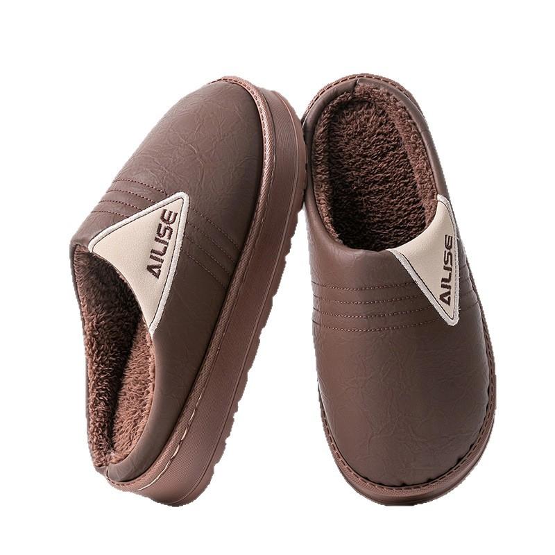 Waterproof Cotton Shoes for Large-sized Indoor Home Use with Fleece and Anti-slip Thick-soled Slippers