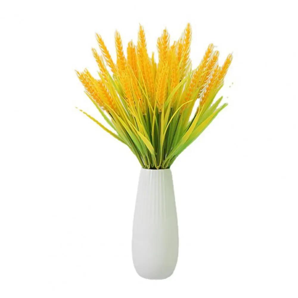 Yellow Flower Artificial Wheat Ears Rice Plant Bouquet 7 Forks Fake Plants  Office Hotel Decor