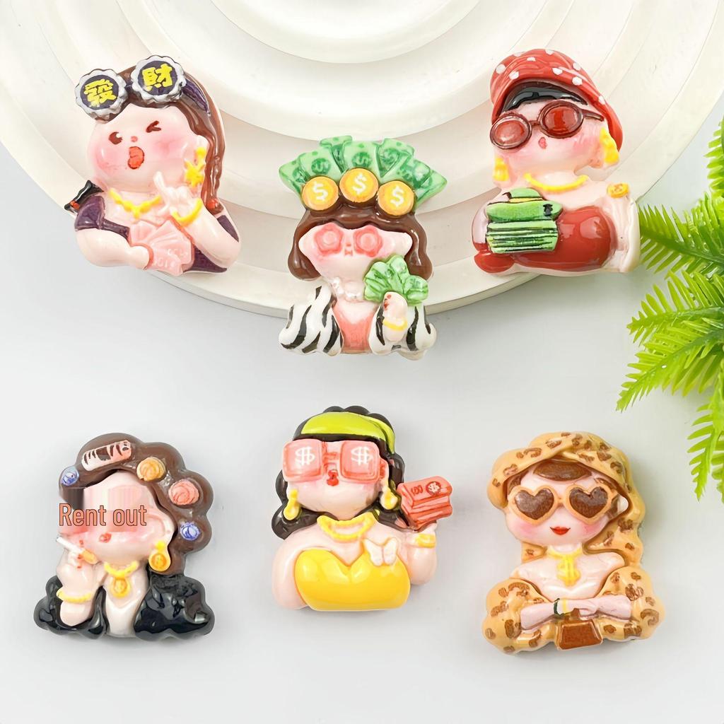 DIY Resin Accessories: Cartoon Rich Woman Theme for Hair Clips, Ties, Phone Cases, Packaging & Decoration