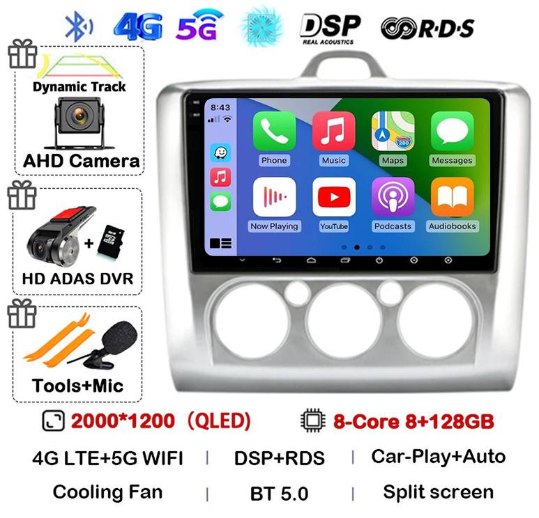Android 14 Carplay Auto GPS 4G+WiFi Car Radio for Ford Focus Exi MT AT 2004-2011 Multimedia Video Player Stereo DSP Head Unit BT