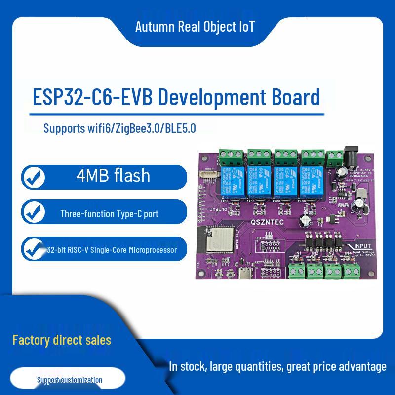 ESP32-C6-EVB Board with Tasmota Support: Wi-Fi 6, Bluetooth 5LE, Zigbee, and Relay.