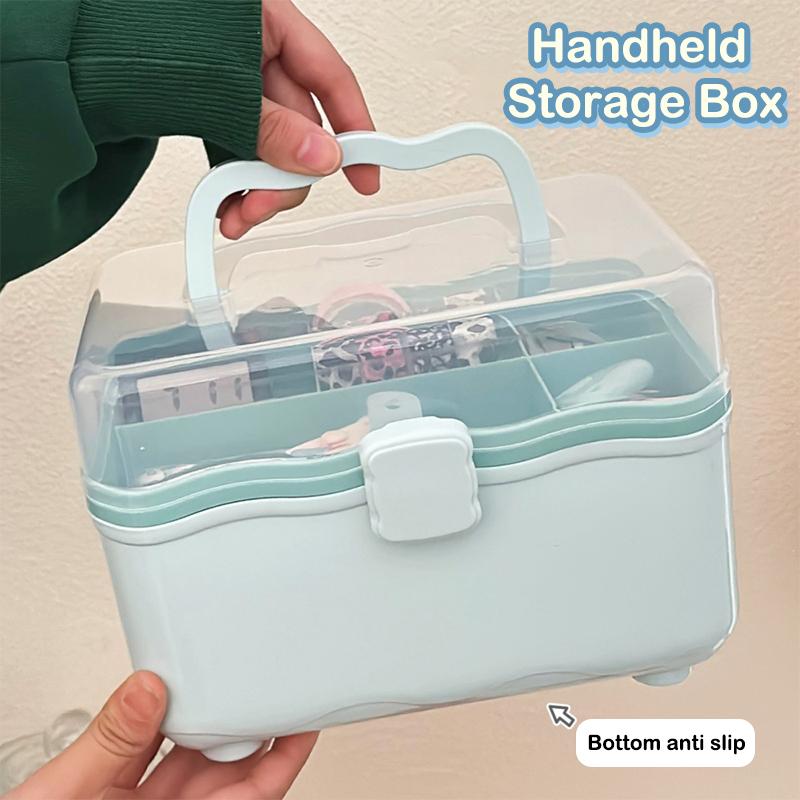 Портативный многослойный органайзер для заколок, милая шкатулка для украшений для девочки, подставка для дисплея для резинок и ободков, большая вместимость, ежедневная аптечка синий