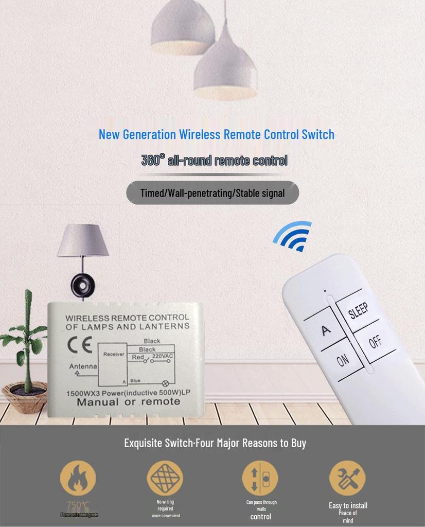 220V Wireless Remote Control Light Switch for LED/Ceiling/Incandescent Lamps