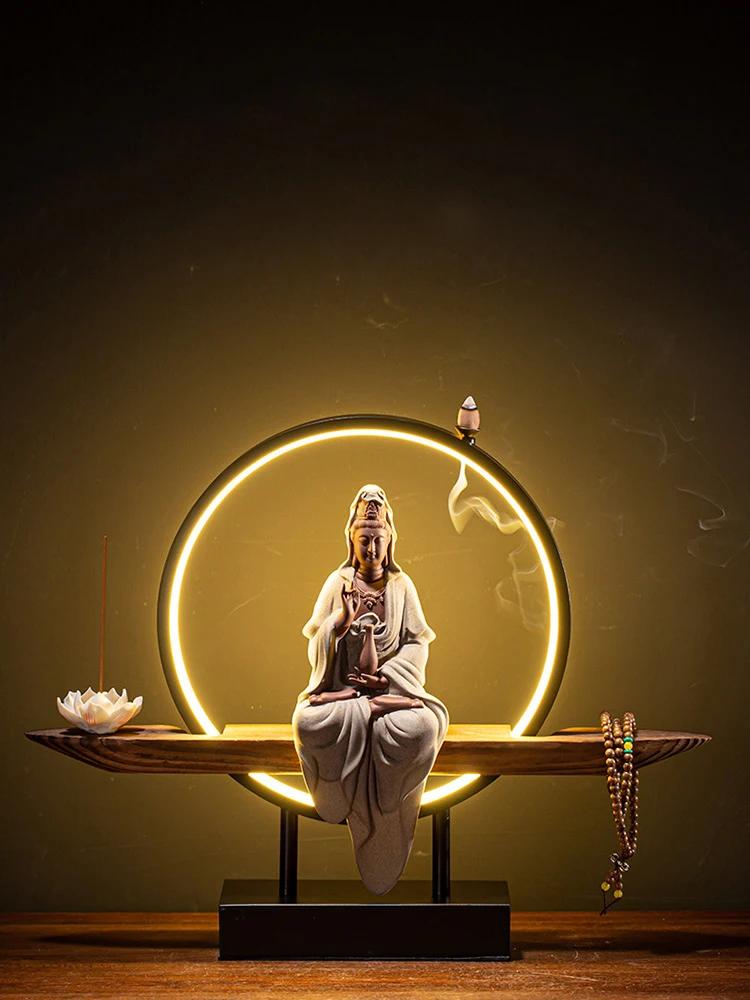 Zen Style Guanyin Ceramic Statue New Chinese Home Decor Buddha Altar Ornament