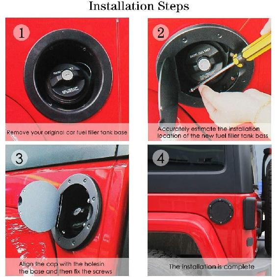 JeCar Aluminum Gas Cap Fuel Filler Door Cover for Jeep Wrangler 2007-2018 JK & Unlimited Accessories (Black)