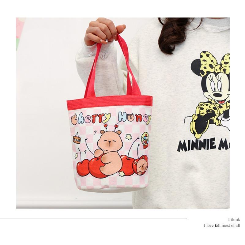 Canvas Bucket Bag Cute Graffiti Childlike Illustration Hand-held Bucket Mommy Storage Bag Bento Bag Work Small Bag